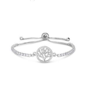Cubic Zirconia Tree Of Life Adjustable‎ Bolo Bracelet in Fine Silver Plate $75